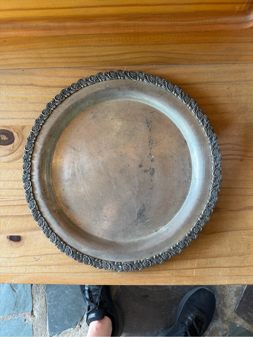 Vintage Decorative Metal Tray in Aged Silver Tone